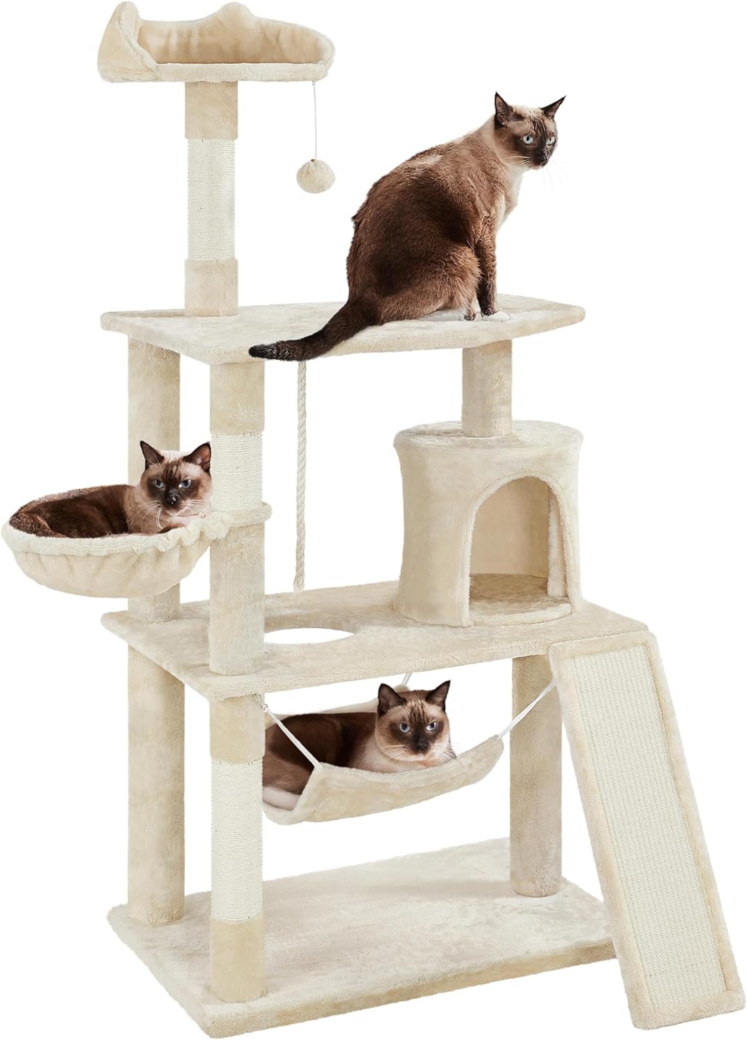 Yaheetech 63.5in Extra Large Cat Tree Condo with Sisal-Covered Scratching Post Plush Perch Hammock, Cat Tower Activity Center Kitten Furniture Play House