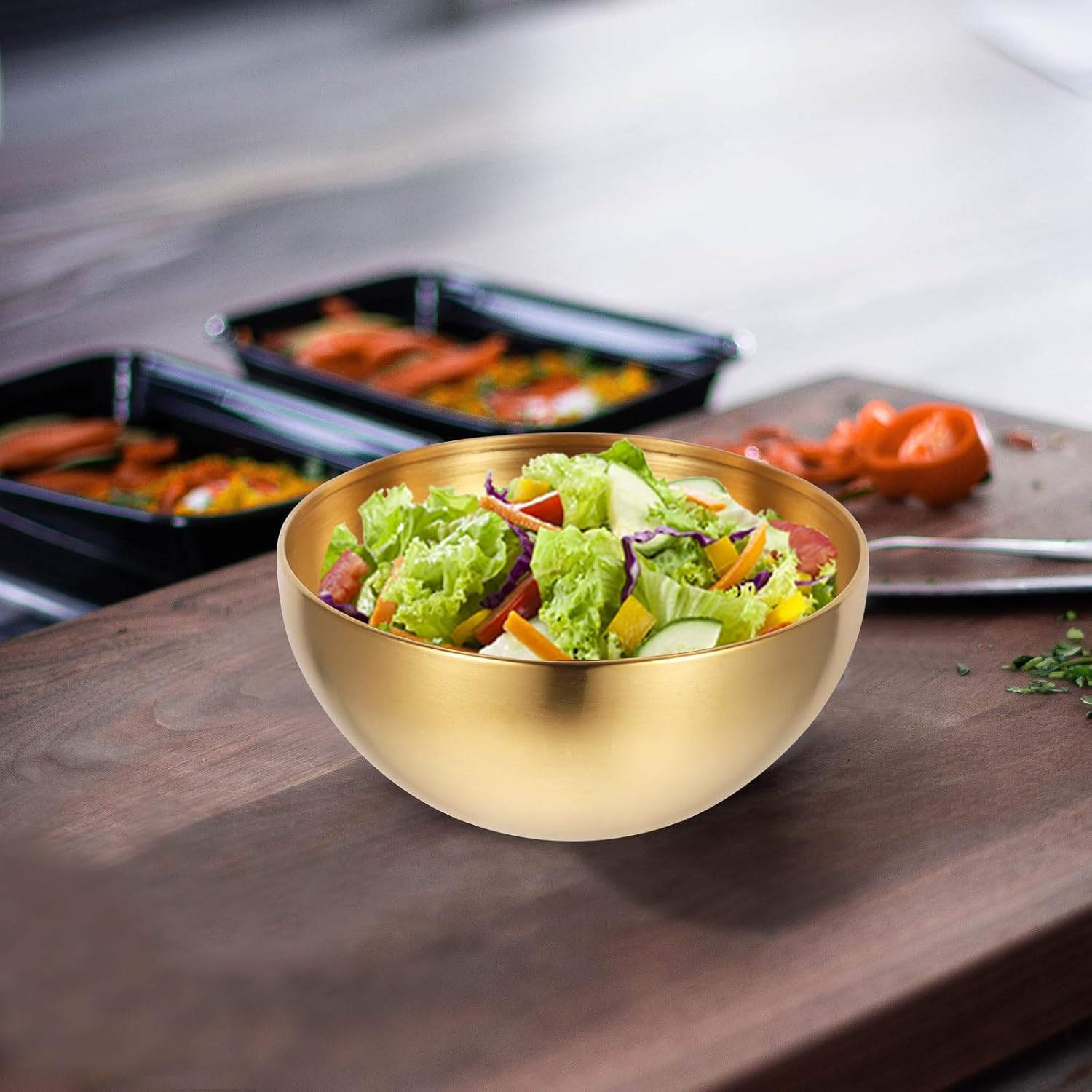 Luxshiny 10 Pcs Stainless Steel Snack Bowl Kitchen Salad Bowl Cereal Pasta Containers Gold Round Brass Pasta Flatware Snack Container Multifunction Baby Fruit Dish