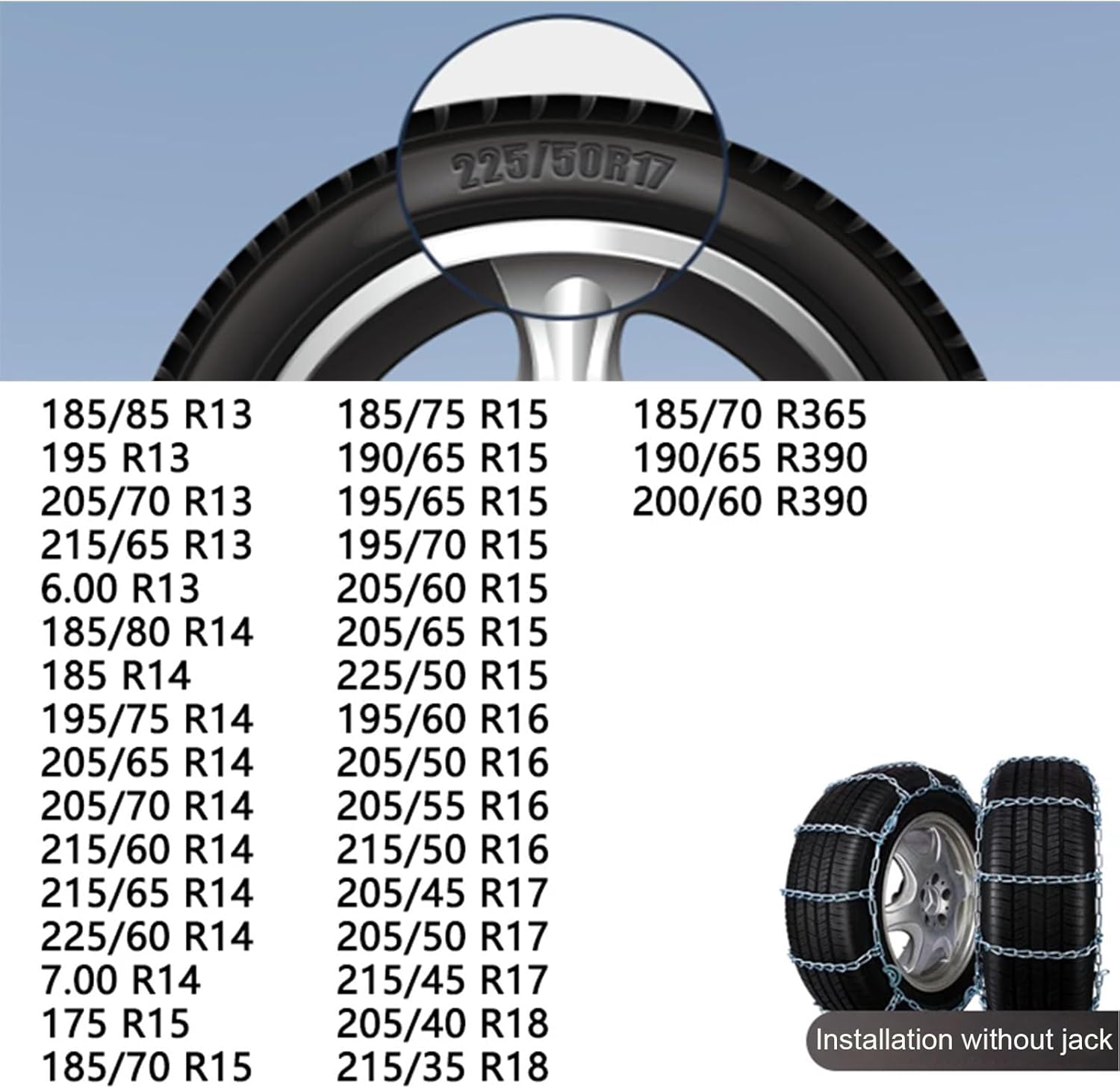 Snow Chains for Cars, SUVs & Pickup Trucks – Reusable Emergency Traction Tire Chains – Set of 2 205/70 R13