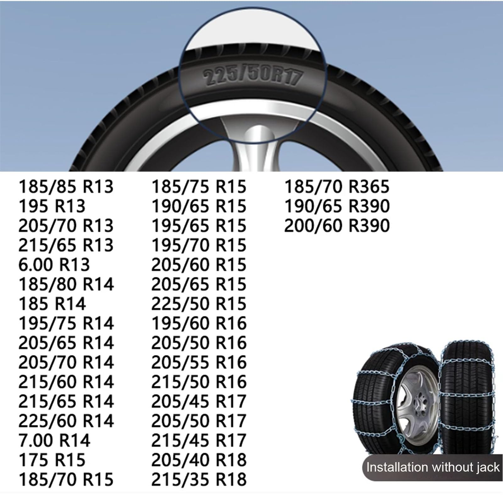 Cadenas de nieve para automóviles, SUV y camionetas – Cadenas de neumáticos de tracción de emergencia reutilizables – Juego de 2 205/55 R16