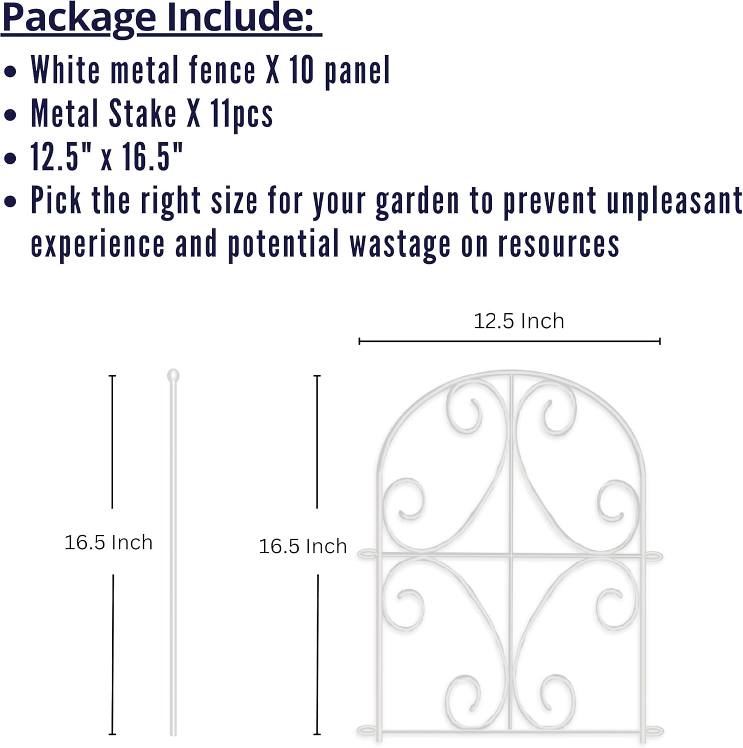 ShopLaLa Garden Fence (10 Panels) 12.5in(L) x 16.5in(H) Rustproof White Metal Decorative Curly Wire, Animal Barrier Fencing for Dogs, Flower Bed Edging Landscape Border Yard, Patio Outdoor Decor