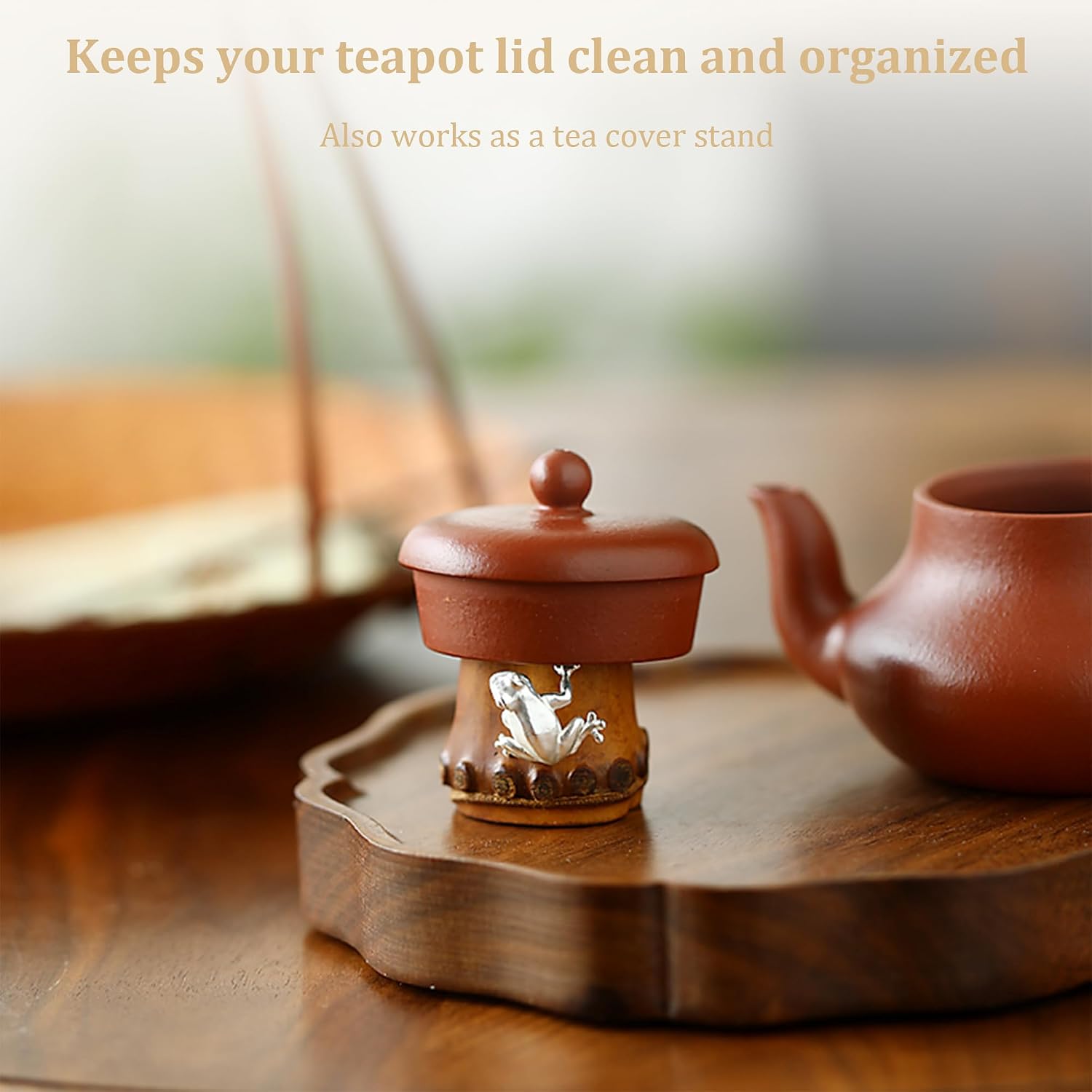 Bamboo Tea Pot Lid Incense Holder – Decorative Firing Stand for Home Decor, Yoga, Spa, Meditation, and Unique Decoration (Silver) image 5
