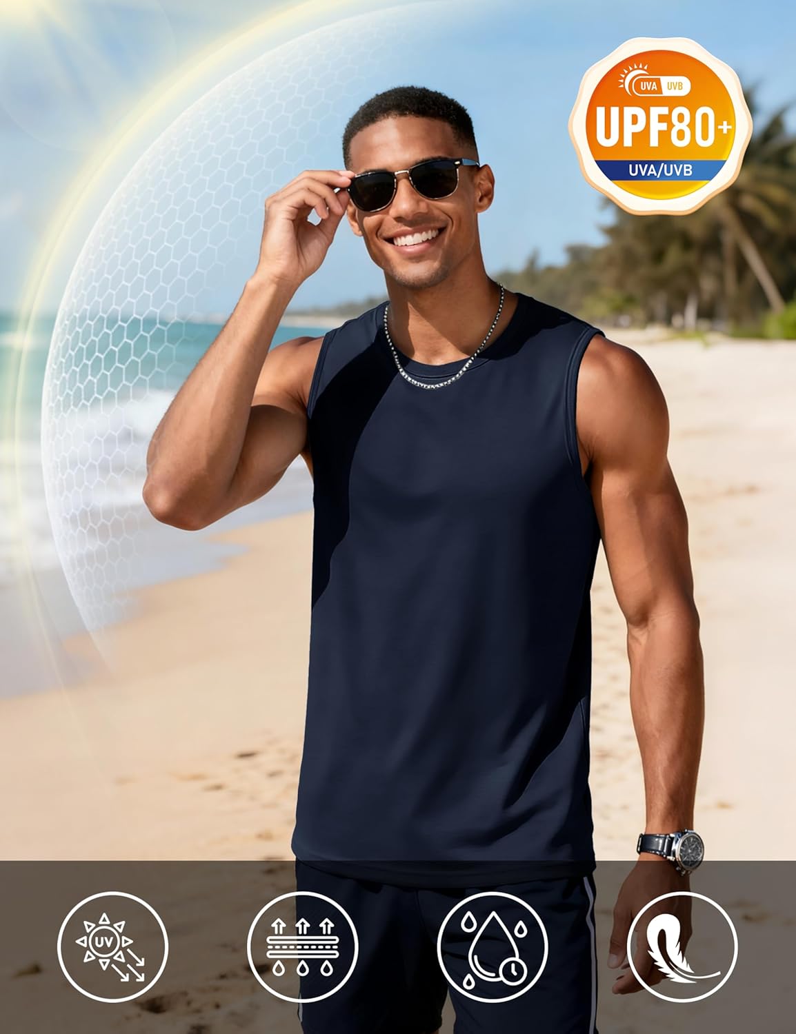 MAGCOMSEN Men's UPF 80+ Tank Top Sleeveless Muscle Shirts Workout Gym Cut Off Shirt Moisture Wicking Polyester Top for Summer - Image 4