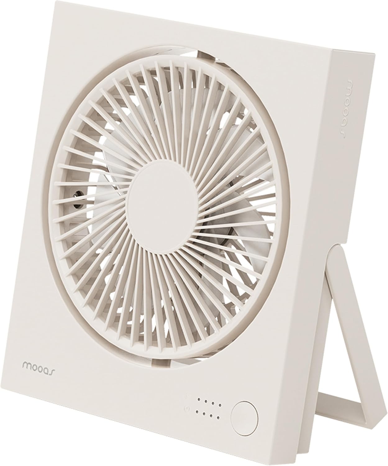mooas Magnet Square Cordless Desk Fan, Quiet, Rechargeable (Light Beige) | 4 Speed Wind Control, 7 Blades, High-Capacity Battery, USB-C Charging, Versatile Mounting Options, Flexible Angle Adjustment