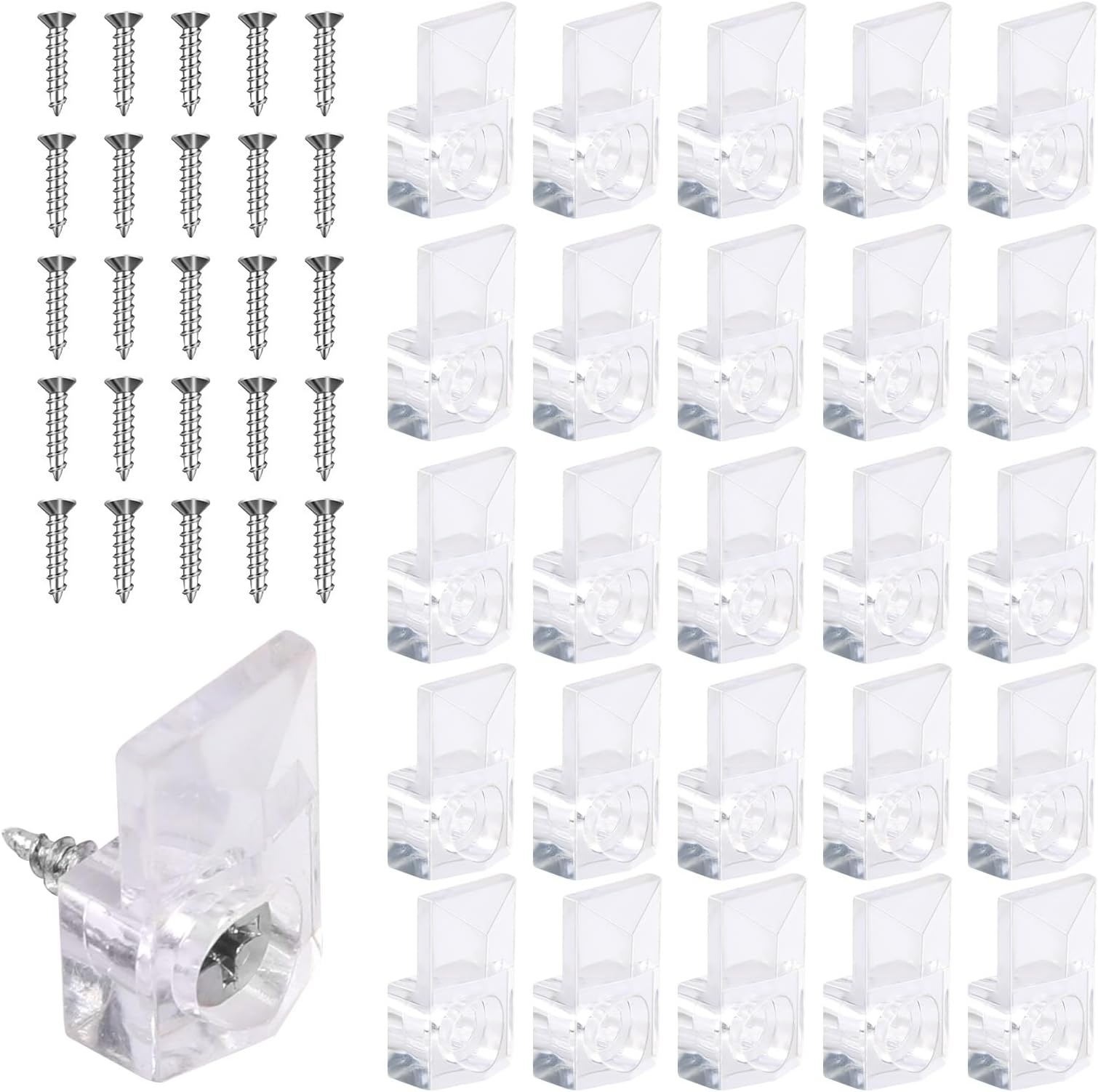 25Pcs Mirror Hangers for The Wall, Mirror Holder Clips, Clear Plastic Mirror Mounting Clips, Glass Retainer Clips Kit Crystal Mirror Hanging Hardware Frameless Kit for Wall and Fixed Mirror Box Door