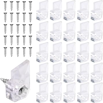 25Pcs Mirror Hangers for The Wall, Mirror Holder Clips, Clear Plastic Mirror Mounting Clips, Glass Retainer Clips Kit Crystal Mirror Hanging Hardware Frameless Kit for Wall and Fixed Mirror Box Door