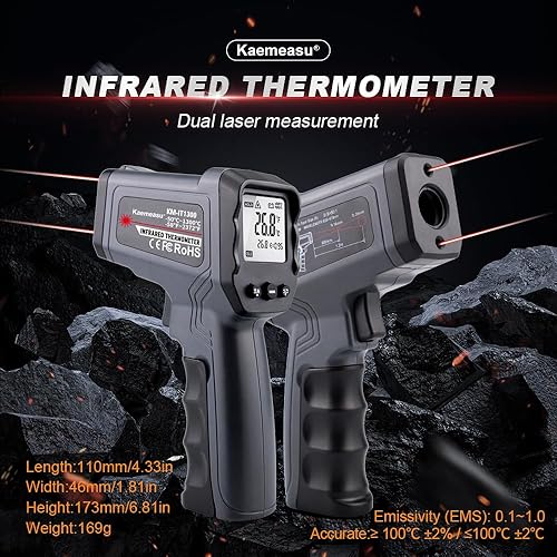 Miniatura 2 de Kameasu - Pistola de termómetro infrarrojo -58F-2012F (-50F-1100F), accesorios para cocinar, barbacoa, cocina, uso industrial doméstico, emisividad