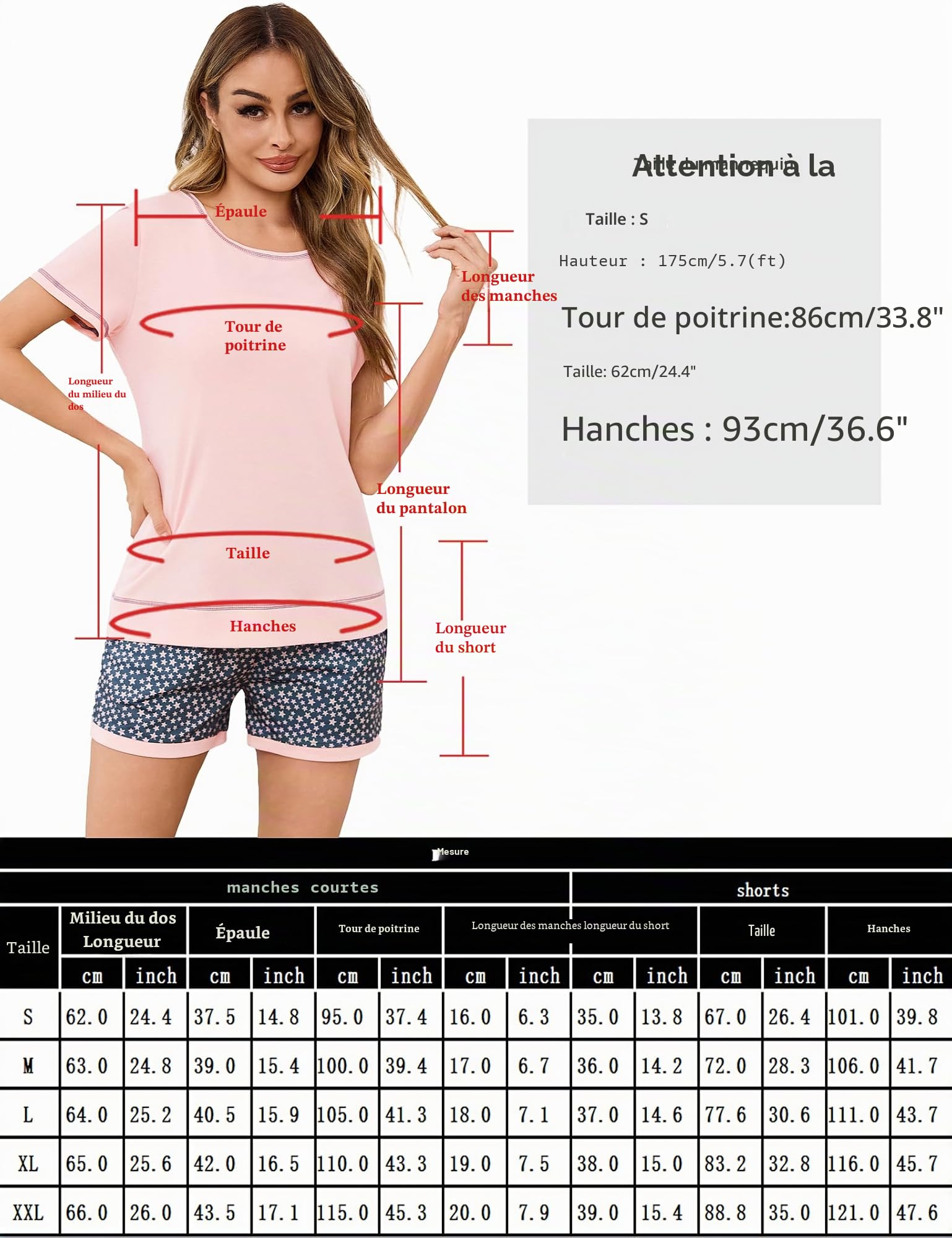 Litherday Pyjama Femme Ete Short à Manches Courtes Ensemble de Pyjama Coton Vêtements de Nuit Impression à Carreaux Confortable Doux Respirant