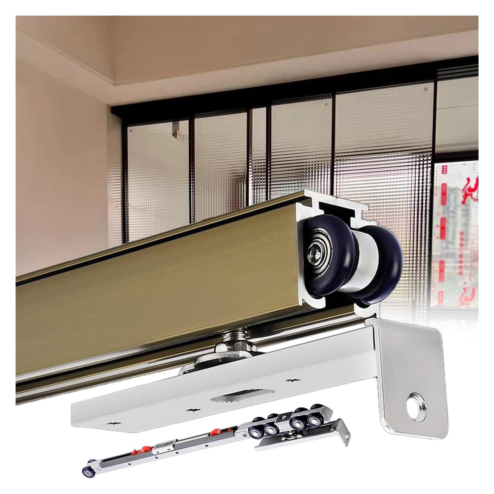Sliding Door Track, Sliding Door Track Kit, 8-Wheel Soft Close, 176 lbs, Alum Alloy(Champagne,2.8m/9.2ft)