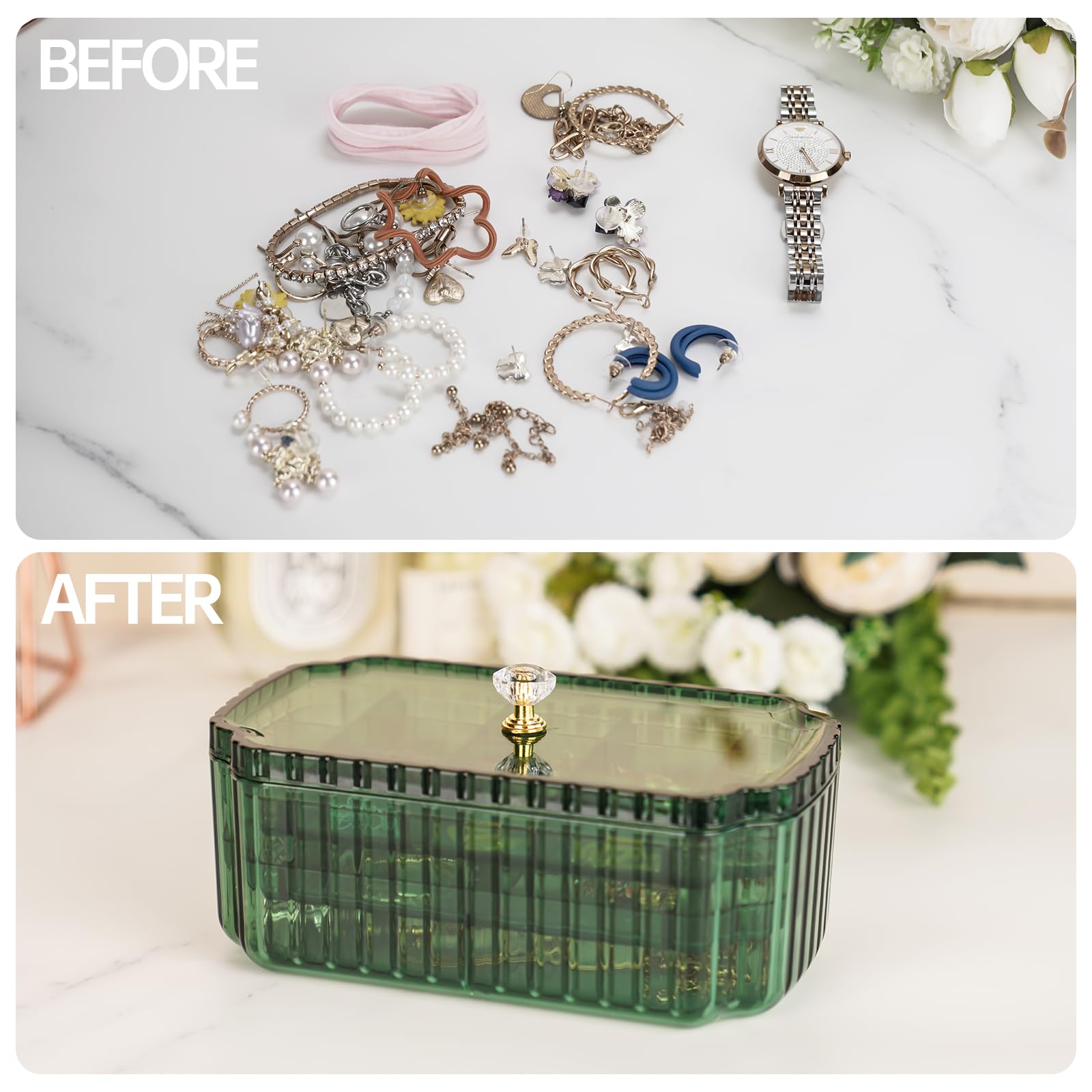 Clasin Home Boîte à Bijoux Avec Couvercle En Verre, Organiseur De Bijoux à 3 Couches Pour