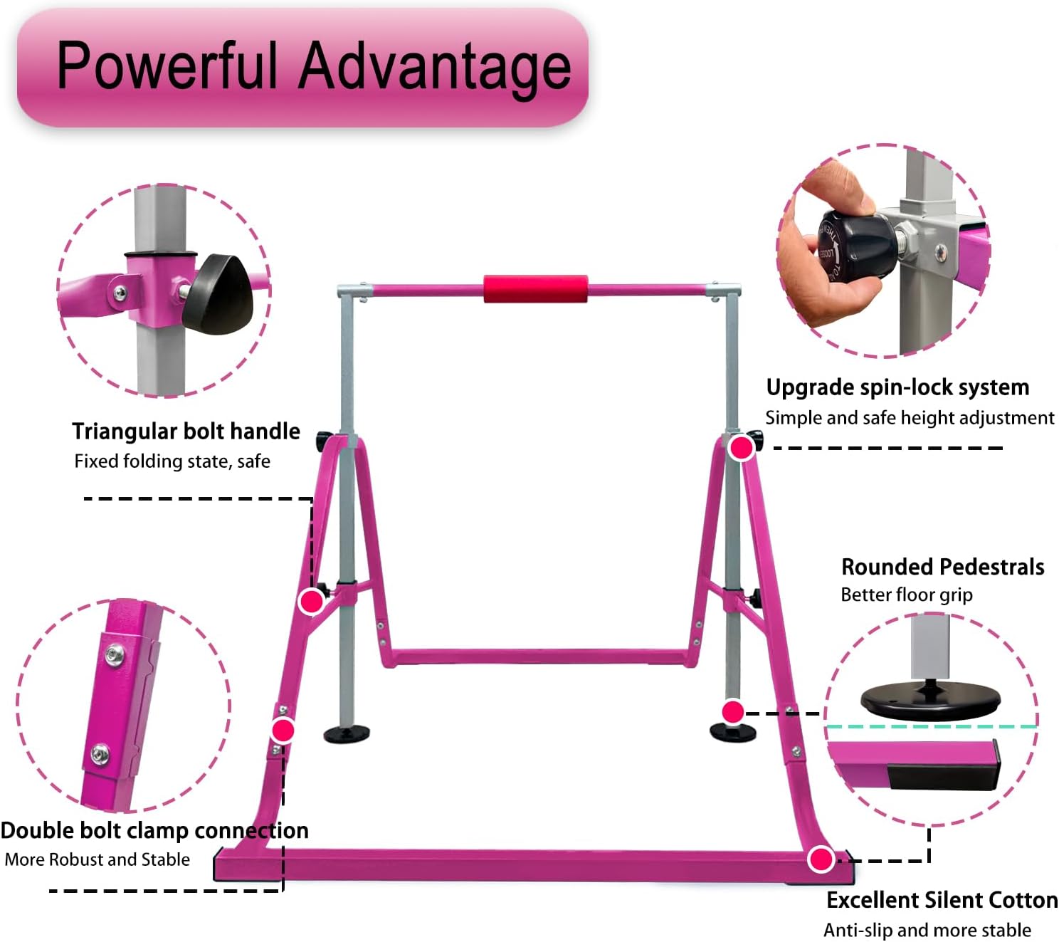 GLANT Gymnastics Bar for Kids 3-9, Foldable & Adjustable 32"-51", Supports 190Lbs with Pad&MAT, Easy to Assemble, Gymnastics Equipment for Indoor/Outdoor Training