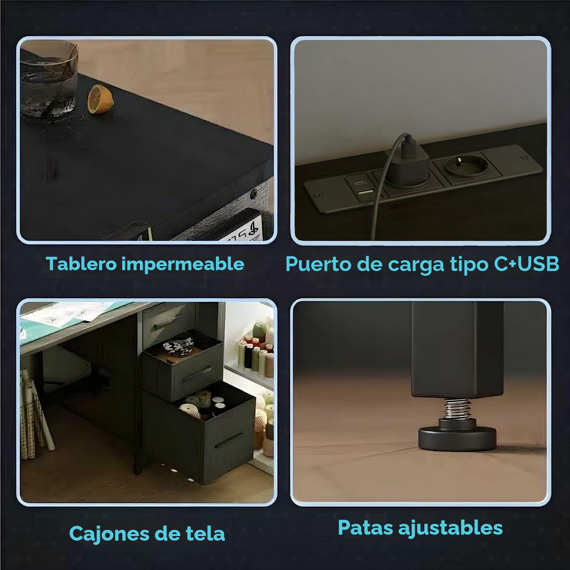 Schreibtisch L Form mit 3 Stoff Schubladen, 140 * 80cm Reversibler Eckschreibtisch mit Monitorständer, Steckdose und USB-Ladeanschluss für Homeoffice, Schwarz