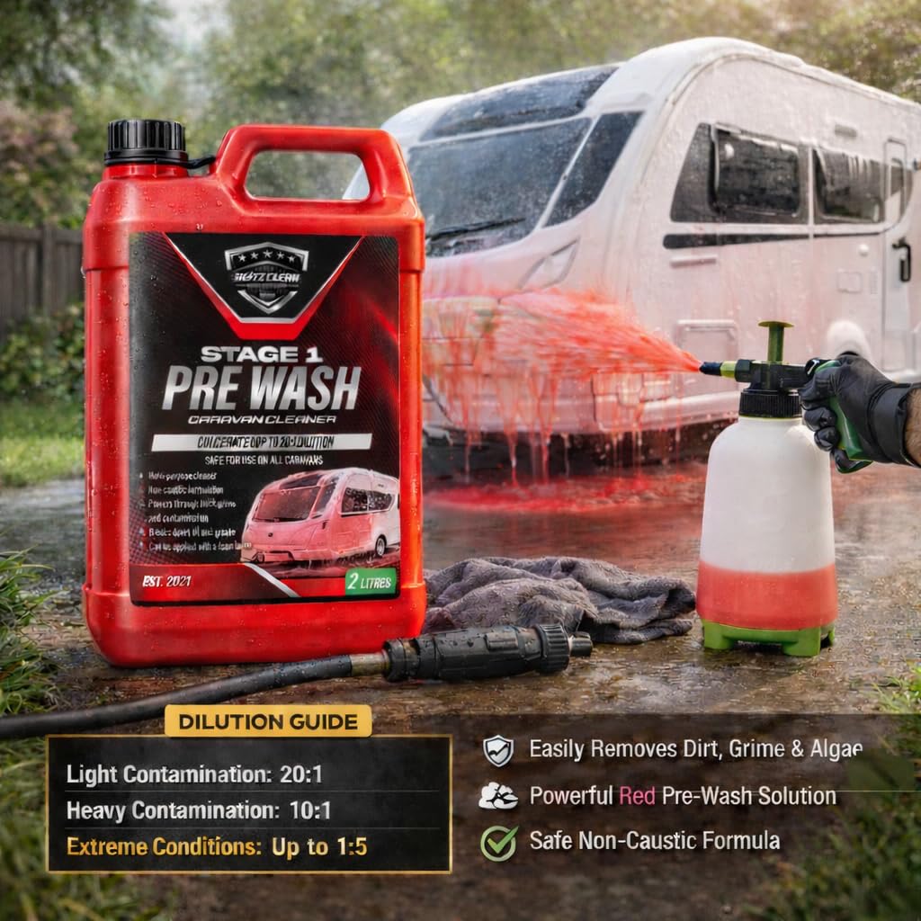 Concentrated Caravan Cleaning Kit with Pump Handheld Sprayer – Stage 1 Pre Wash Cleaner & Stage 2 Super Carnauba Wax Shampoo, Exterior Cleaning for Caravans & Motorhomes(2L Stage 1/Stage 2 + Sprayer) — view 6