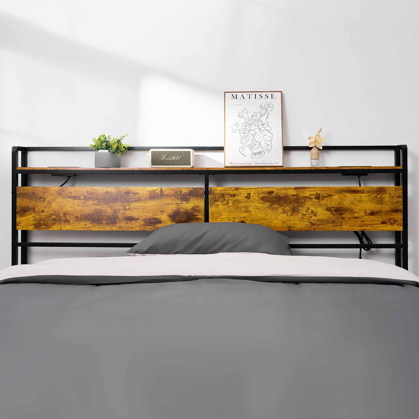VEVOR Testiera per Letto King Size, Altezza Regolabile con Ripiano Portaoggetti, Testiera Indipendente da Letto King Size con Prese Porta USB per Diverse Strutture Letto, Nero e Marrone