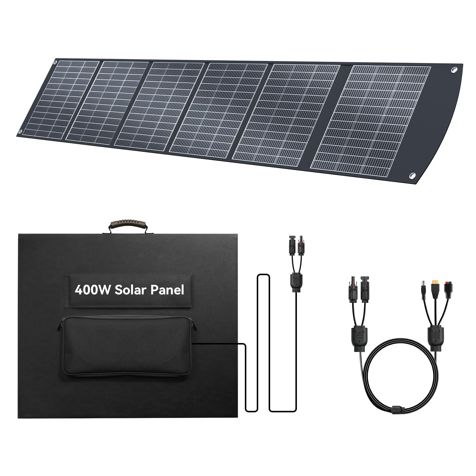 Ecosonique Panneau solaire portable 400 W MC4 40 V, compatible avec la plupart des centrales électriques, panneau solaire pliable et léger avec supports, sorties multiples pour générateurs solaires