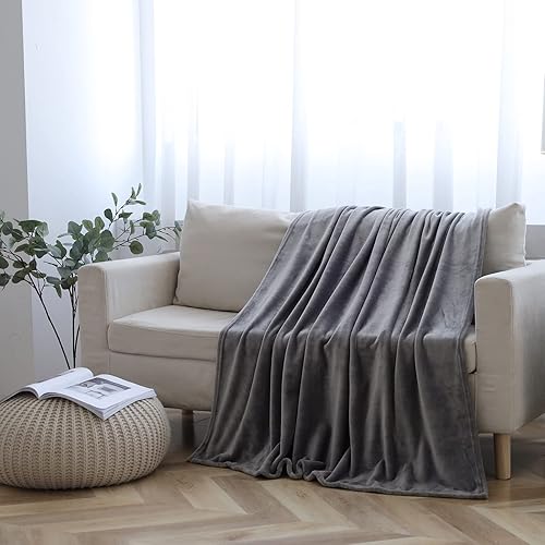 Miniatura 2 de SOCHOW Manta de franela de forro polar, para todas las estaciones, ligera, súper suave y acogedora para cama o sofá, gris, 50 x 60 pulgadas
