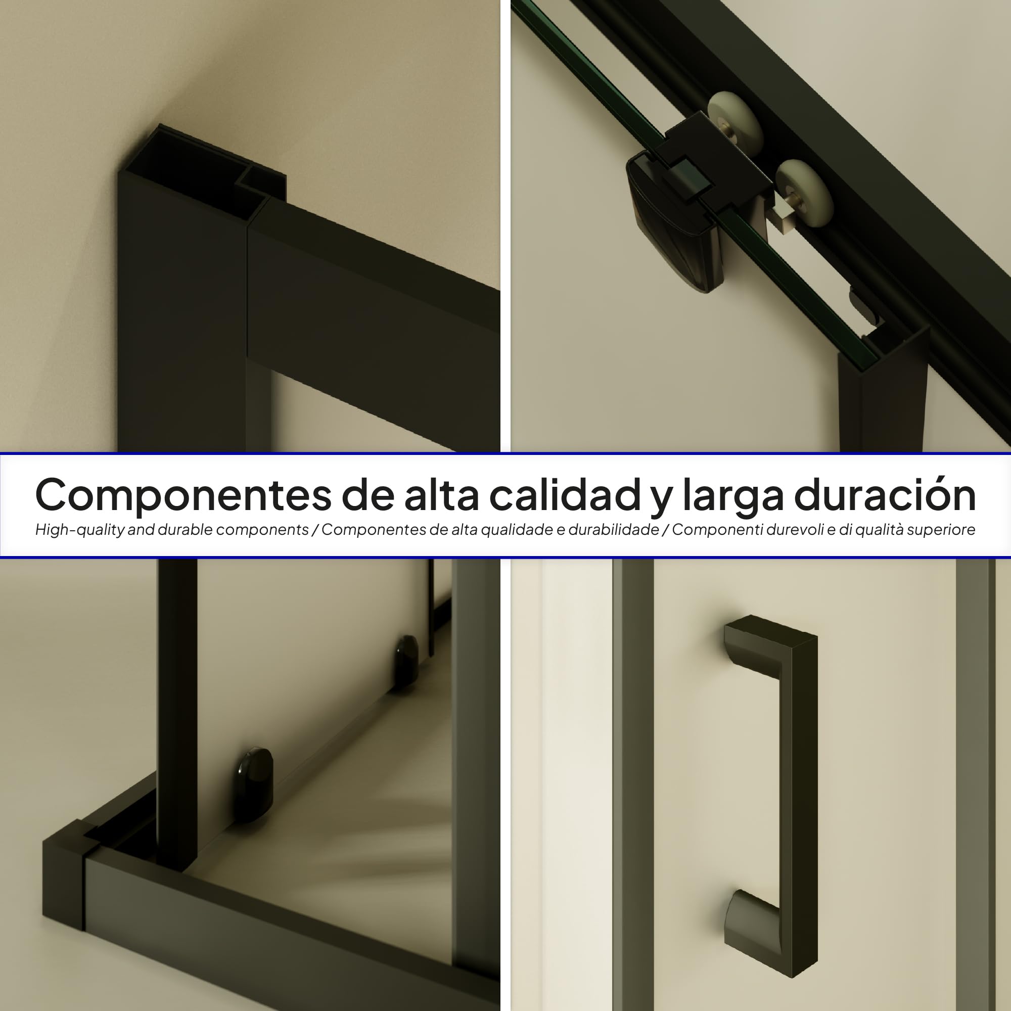 Mampara de Ducha Diana 80x100x180cm | REVERSIBLE | Puertas correderas, Ajuste 77,5-79,5 x 97,5-99,5cm | Perfiles Negros, cristal de seguridad ESG Satinado de 6mm