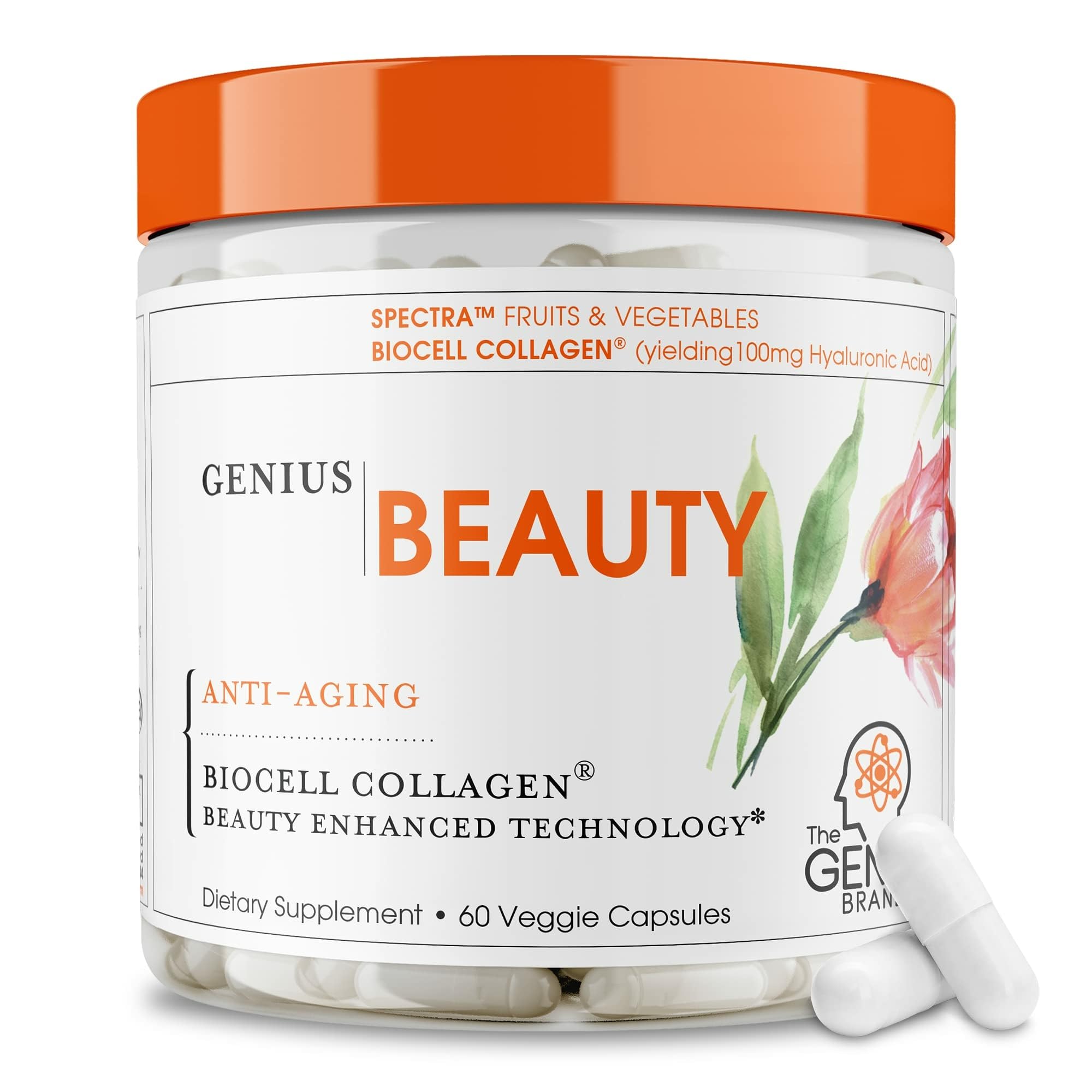 Genius Beauty - Hair Skin and Nails Vitamins + Detox Cleanse + Anti Aging Antioxidant Supplement, Collagen Pills w/Glutathione & Astaxanthin for Wrinkles, Hair Growth & Skin Whitening - 60 Capsules