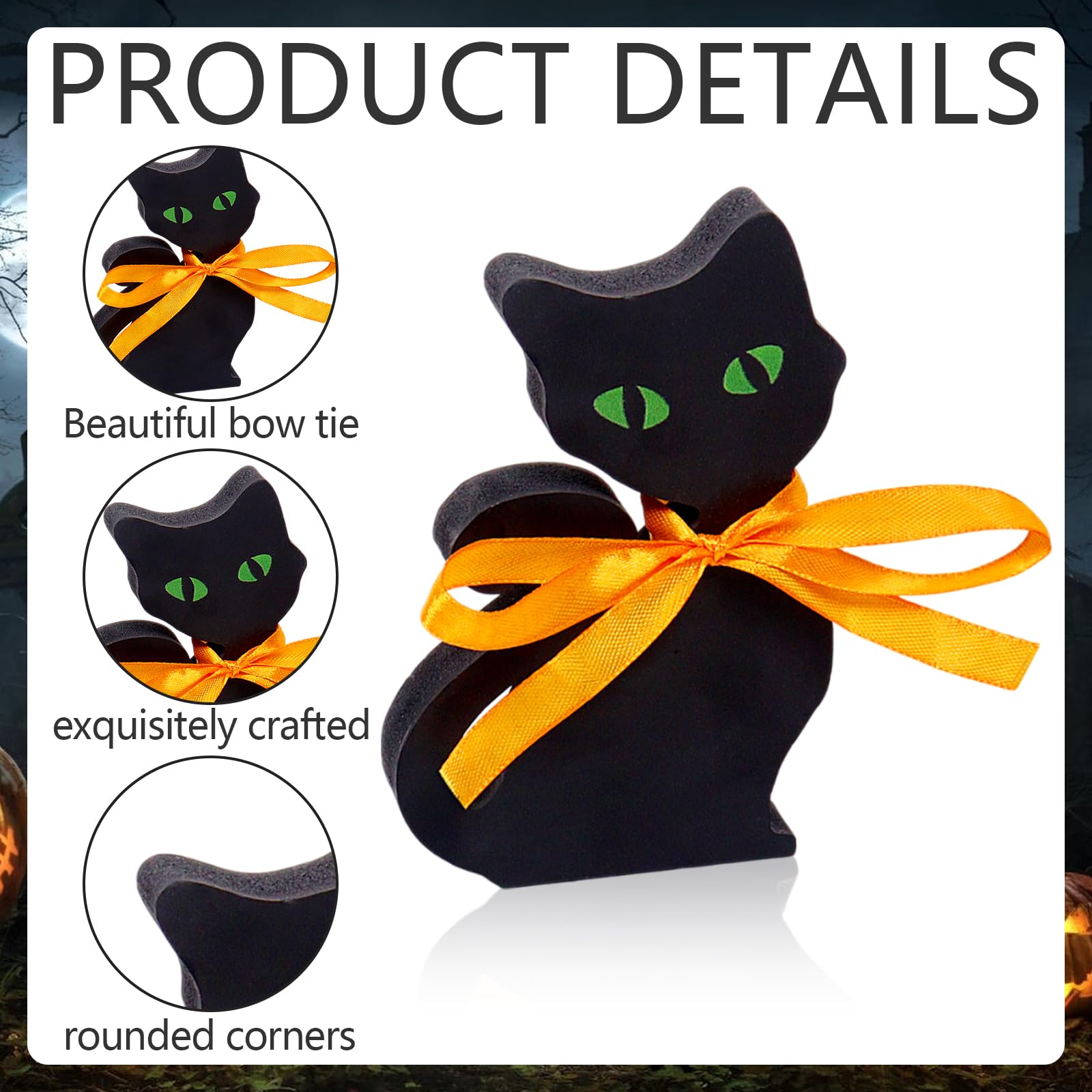 7 Figurines Halloween En Bois - Décoration Table Avec Citrouille, Fantôme, Chat Noir