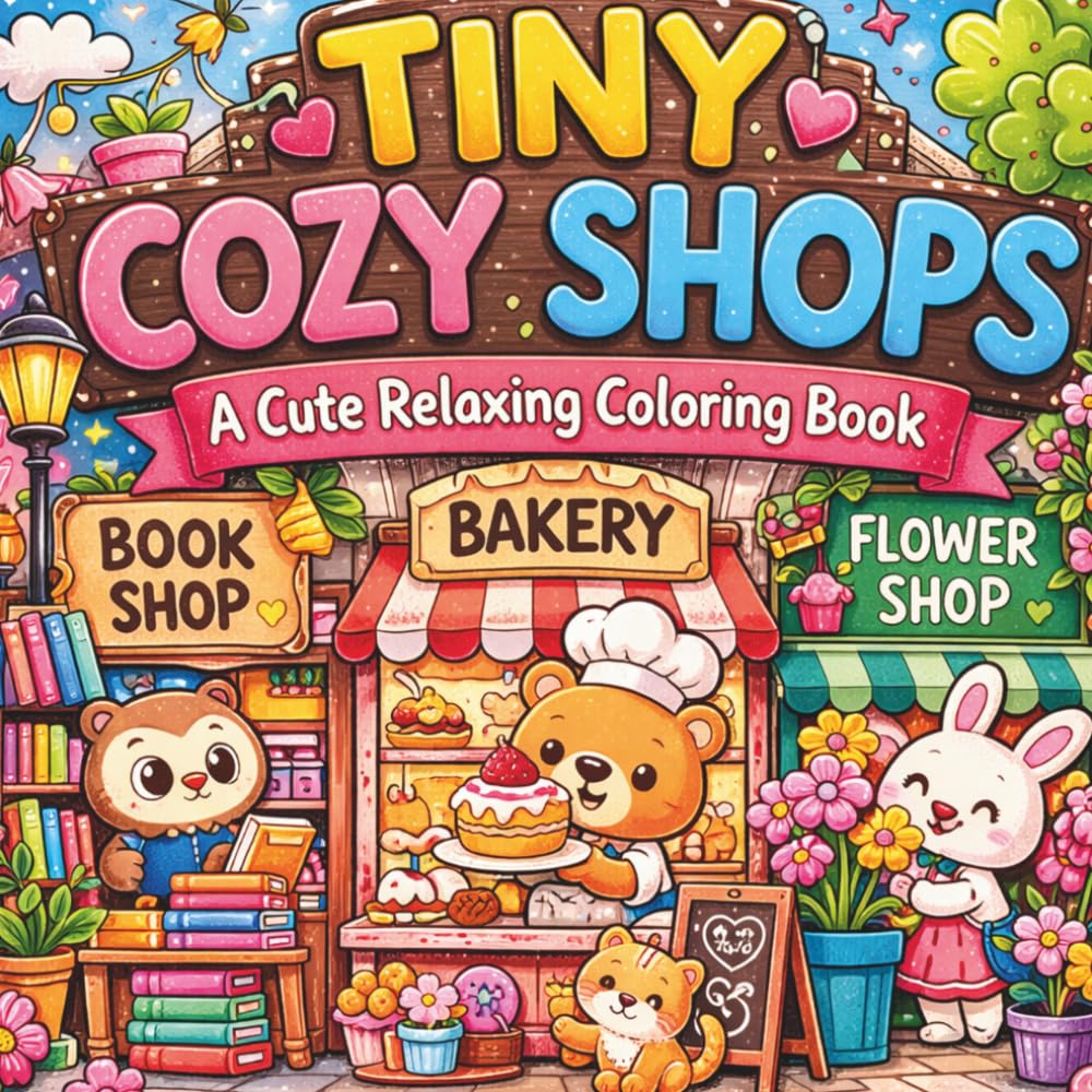 Tiny Cozy Shops: A Cute Relaxing Coloring Book for Kids