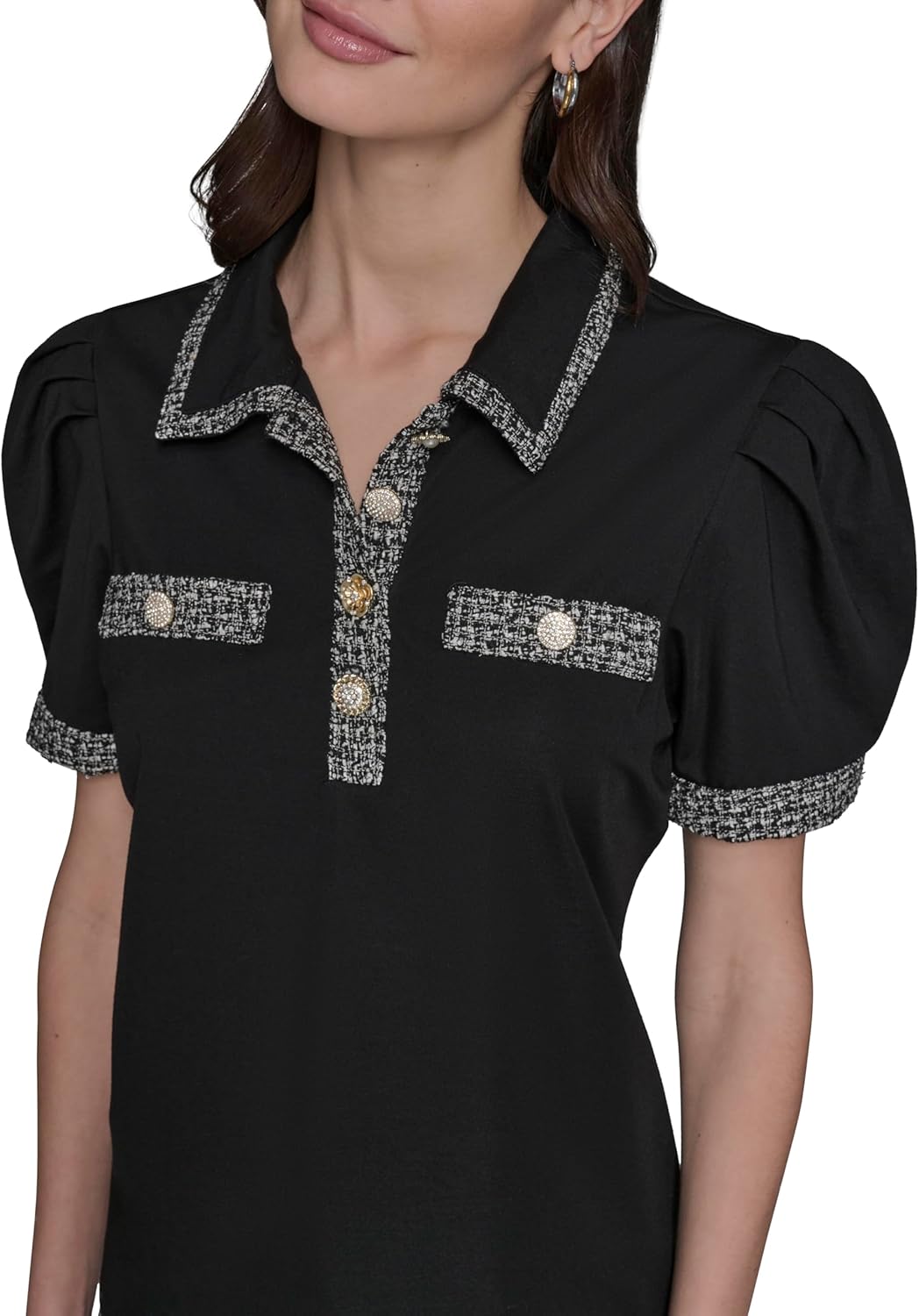 Karl Lagerfeld Womens Short Sleeve Tweed Collar Soft Everyday Polo - Image 5
