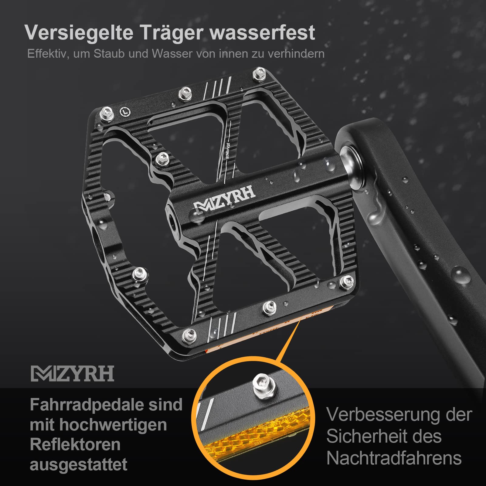MZYRH Pedały rowerowe z paskami odblaskowymi, antypoślizgowe pedały MTB CNC ze stopu aluminium, 3 uszczelnione łożyska, pedały do roweru górskiego, roweru szosowego, MTB