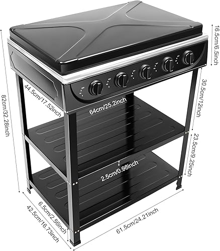 Miniatura 5 de Estufa de gas propano de 5 quemadores, parrilla de cocina al aire libre, estufa de cocina al aire libre con soporte para patas y cubierta de bloqueo