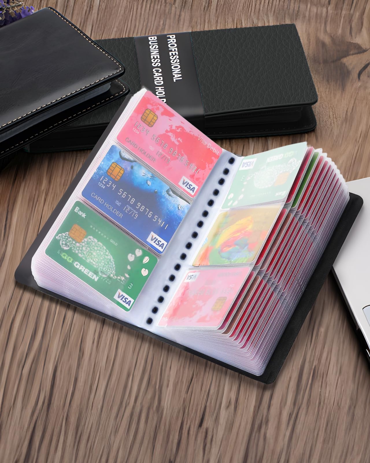 Zacro Porta Biglietti da Visita in PVC 240 Carte Portafoglio Porta Carte di Credito Nero