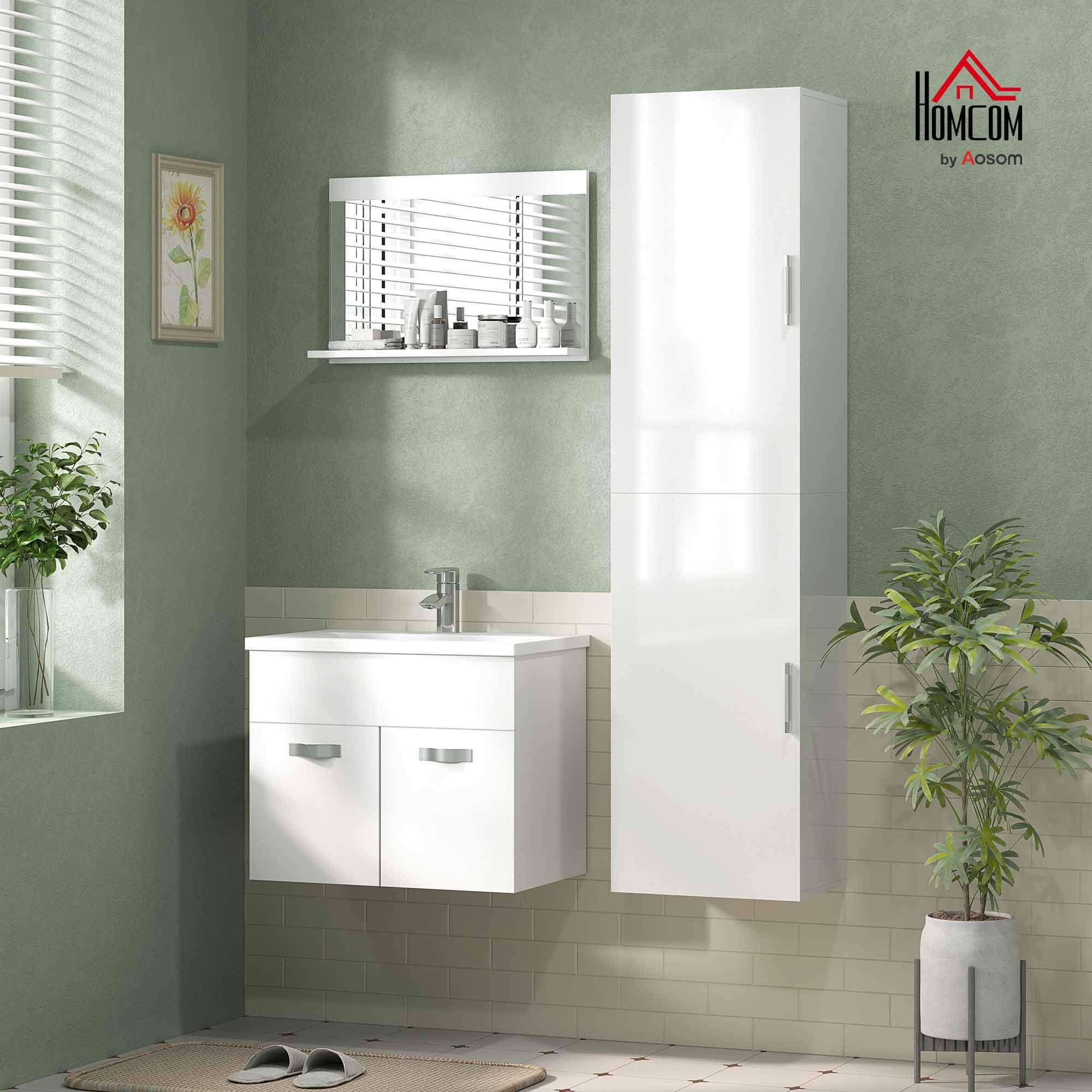 HOMCOM Armoire murale pour salle de bain avec étagères réglables et 2 portes - Meuble de salle de bain moderne pour les petits espaces - 40 x 30 x 160 cm - Blanc brillant