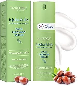 Plantifique Jojoba Oil & Hyaluronic Acid Face Serum for Gua Sha Massage with Vitamin C, E, Niacinamide for Radiant Skin - Korean Skincare Anti-Aging Serum, 30 ml