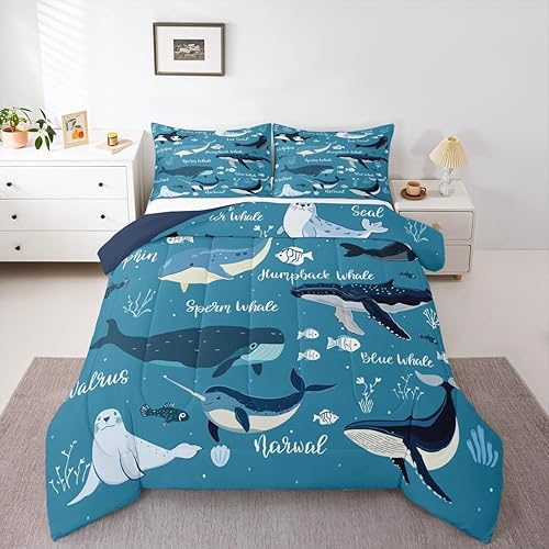 Miniatura 25 de Juego de edredón de olas oceánicas, tamaño Queen, juego de ropa de cama náutica retro con brújula de faro para mujeres, hombres y niños, decoración