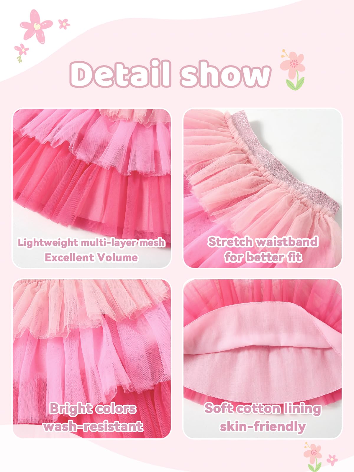 Miipat Falda Tutu para Niñas, 3 Capas Tul con Forro la Princesa Faldas de Tutú Arcoíris Corta con Cintura Elástica para Fiesta de Cumpleaños Danza
