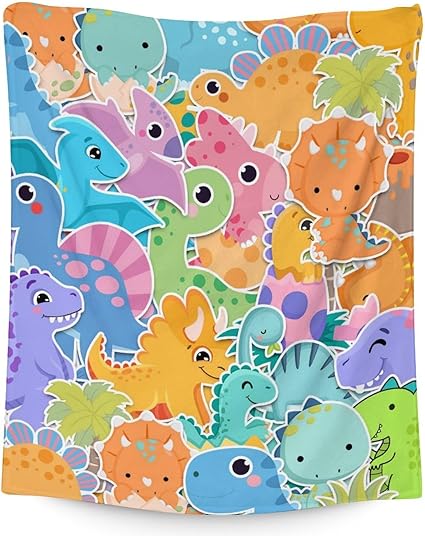 Dinosaur Blanket Gifts - 50"x60" Cute Throw for Girls & Boys - Colorful Soft Fuzzy Blankets for Bed, Couch & Living Room