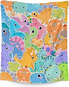 Dinosaur Blanket Gifts - 50"x60" Cute Throw for Girls & Boys - Colorful Soft Fuzzy Blankets for Bed, Couch & Living Room
