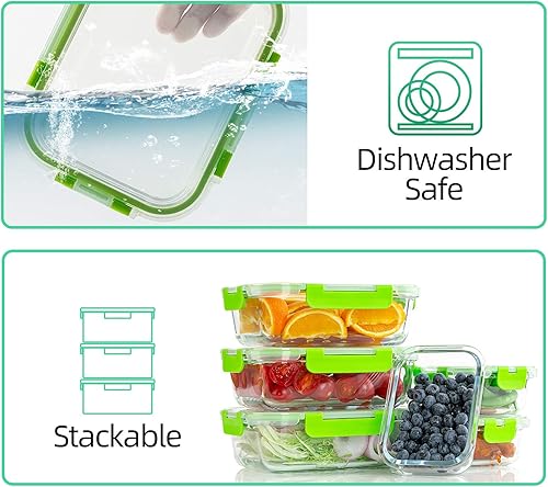 Miniatura 41 de C CREST Contenedores de vidrio para preparación de comidas, [10 unidades] Contenedores de vidrio para almacenamiento de alimentos con tapas, cajas