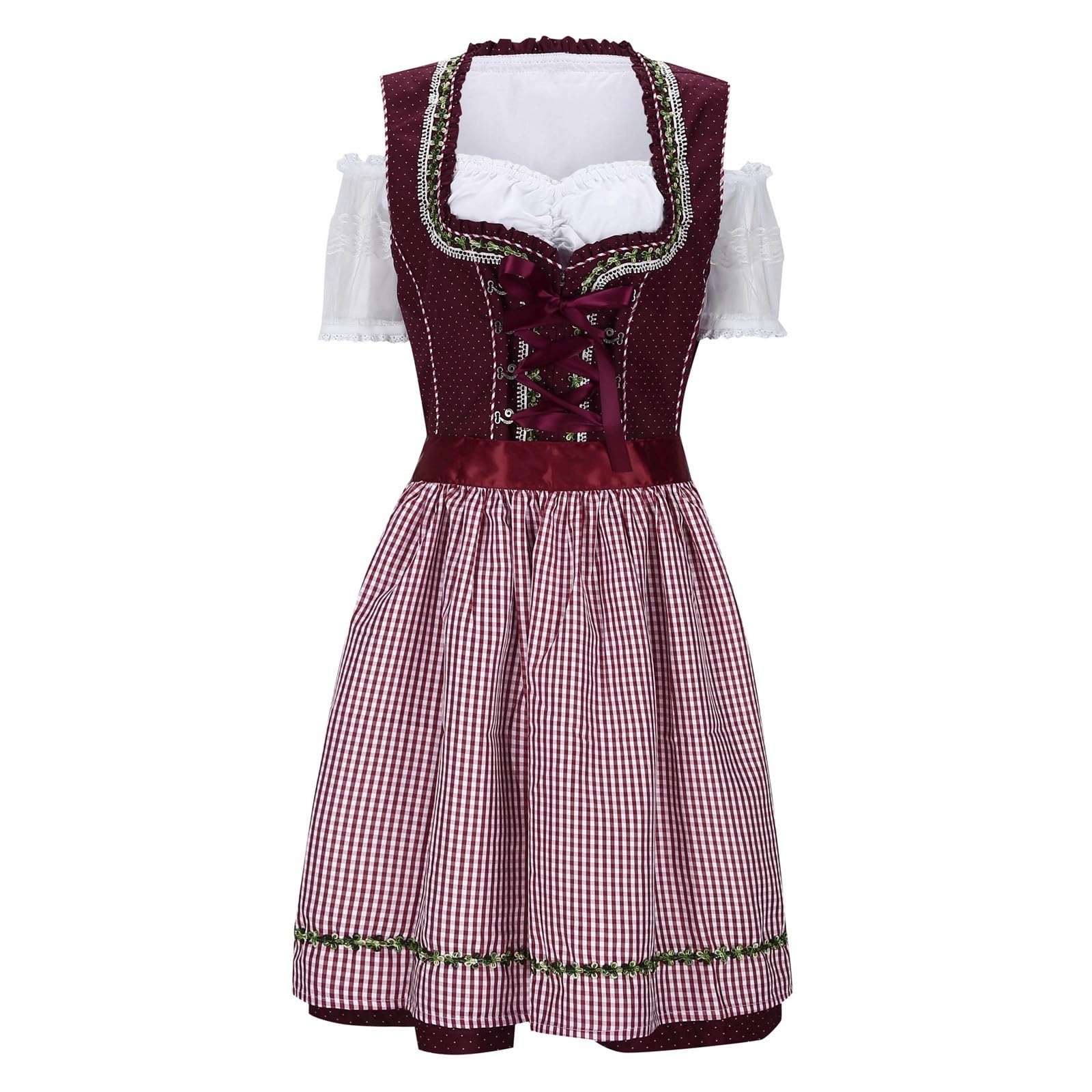 Generisch Dirndl Midi Dirndl Mit Bluse Und Schürze Off Shoulder Oktoberfest Set Damen Kariert Kleid Trachtenmode Klassisches Schürze Für Karneval Dirndlschürzen Dirndlschürze