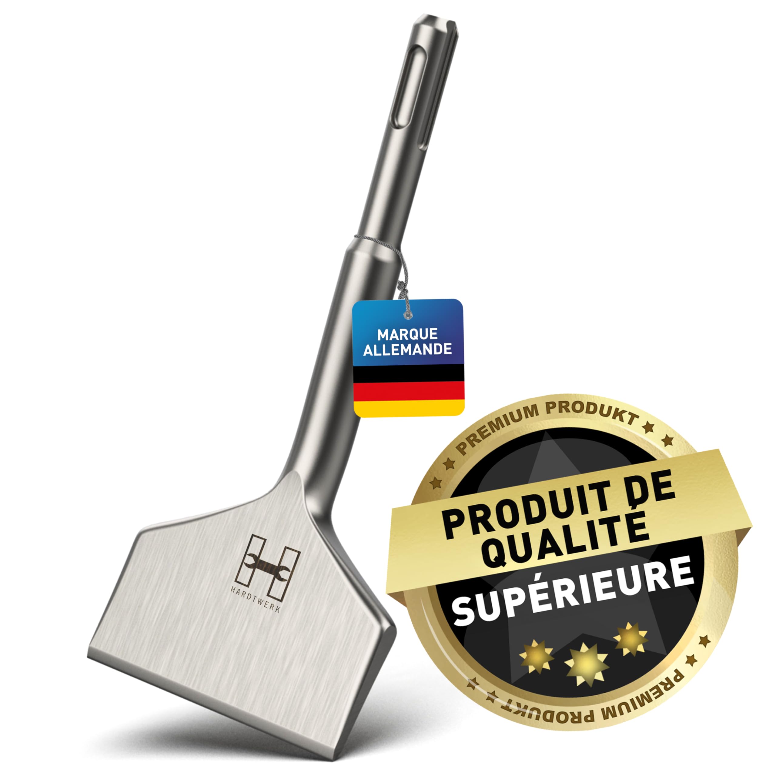 HARDTWERK Burin de carrelage Turbo SDS Plus - 165 x 75 mm - Burin plat large pour enlever le carrelage et la colle de carrelage - Pour perforateur - Burin large