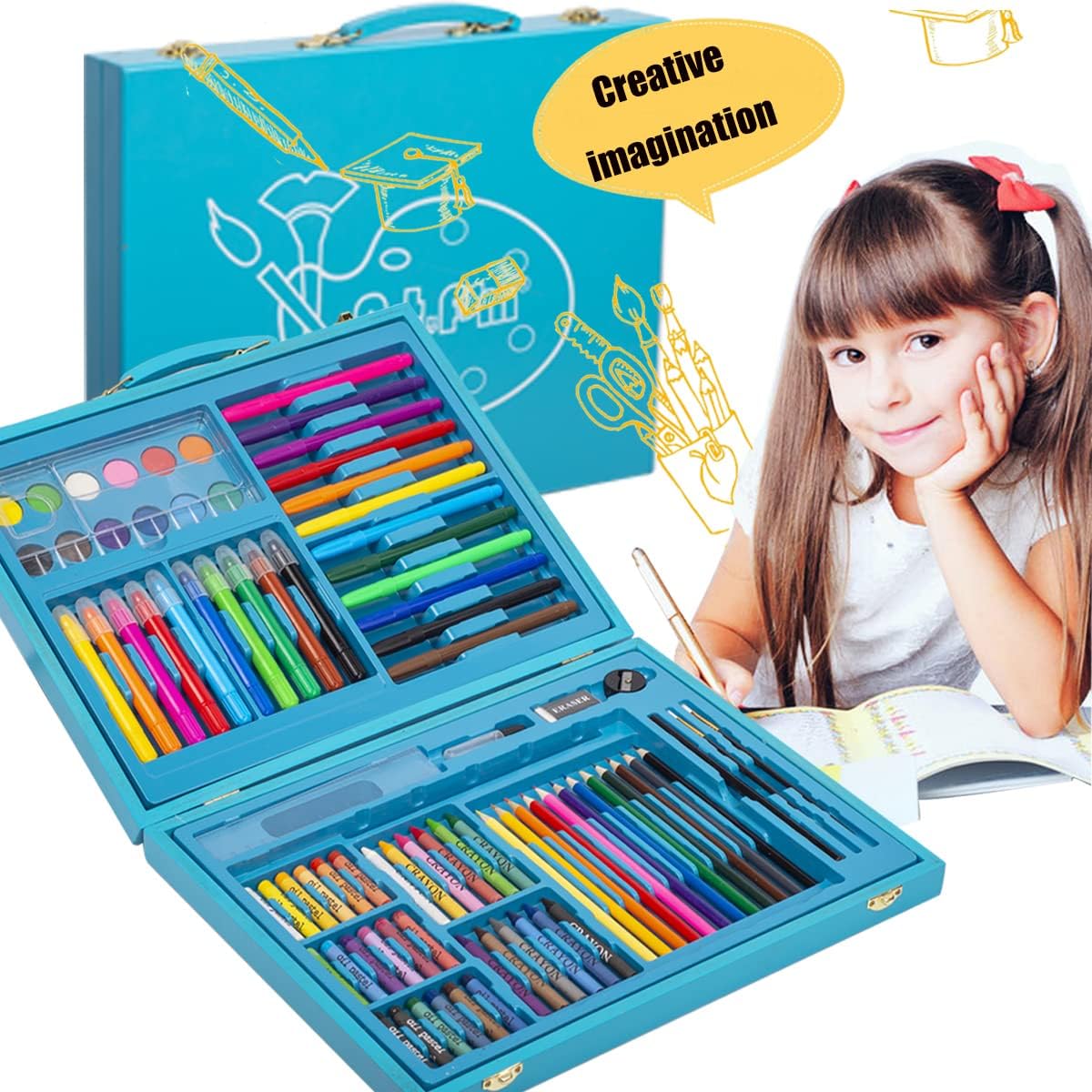 Mallette Dessin 168 Pièces KINSPORY - Crayons, Peintures, Pastels Et Accessoires Pour Enfants Artistes