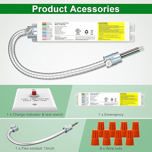 Miniatura 5 de OSTEK Batería de reserva de emergencia con luz LED de 20 W, 150-200 VCC, controlador de emergencia LED recargable para luces LED regulables de