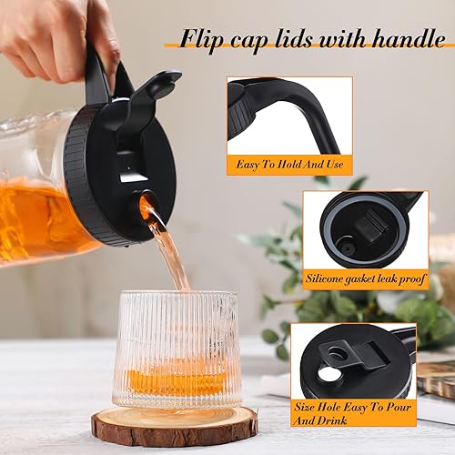 Miniatura 10 de 5 tapas de boca ancha con boquilla para verter con asa, tapa de plástico reutilizable, sello hermético a prueba de fugas, frasco no incluido (color