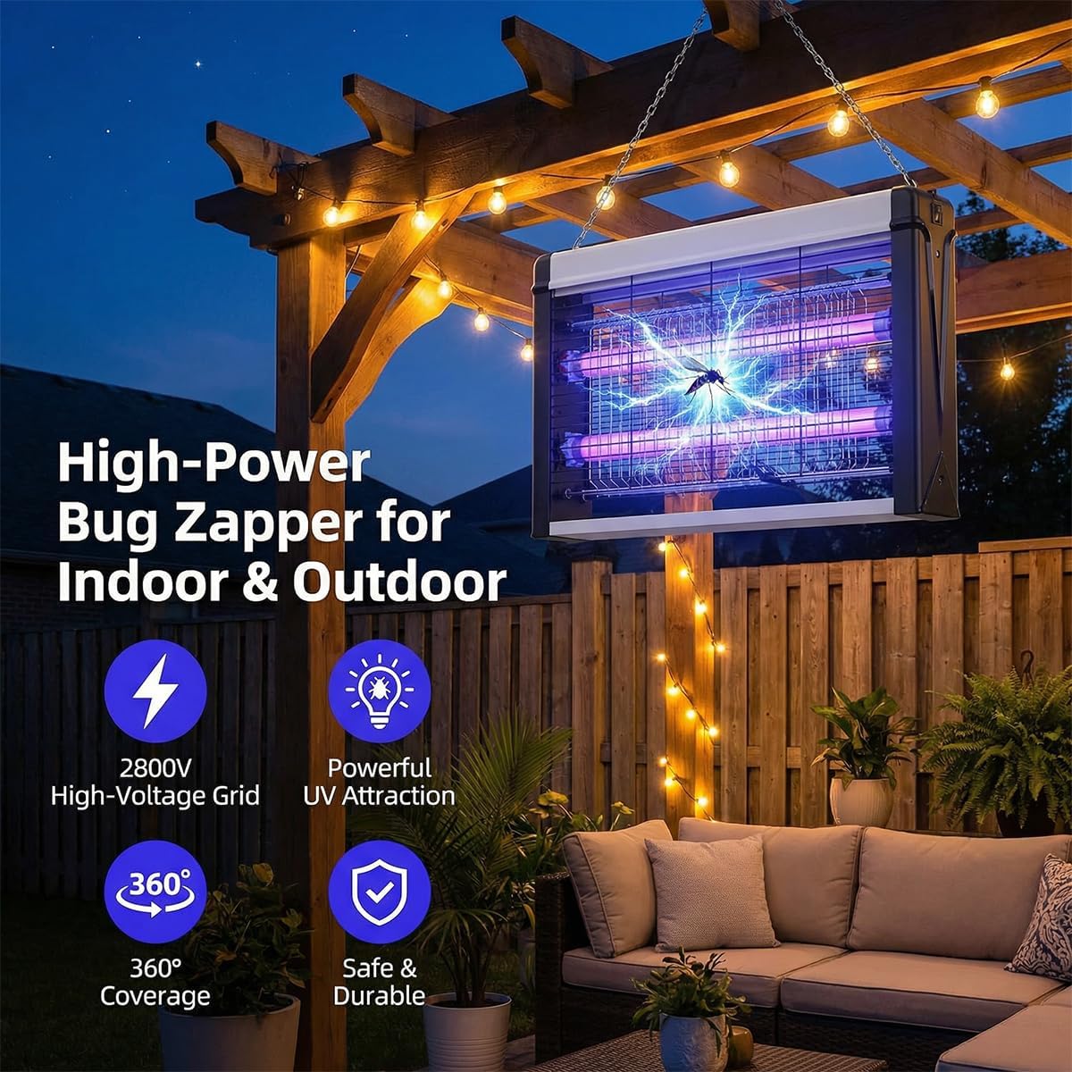 Electric Bug Zapper Indoor Outdoor with Removable Washable Tray,Powerful Grid Fly & Mosquito Trap for Gnats, Moths, Flying Pests, Easy to Clean Insect Zapper for Home, Kitchen, Camping