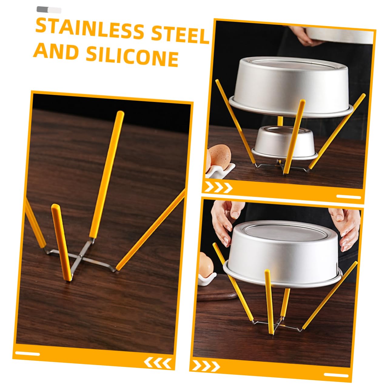 Alipis Rejilla para Enfriar Pasteles de Chifón de Acero Inoxidable y Silicona, Diseño Plegable de 4 Patas Antideslizante, Paquete de 2 Soportes para Hornear