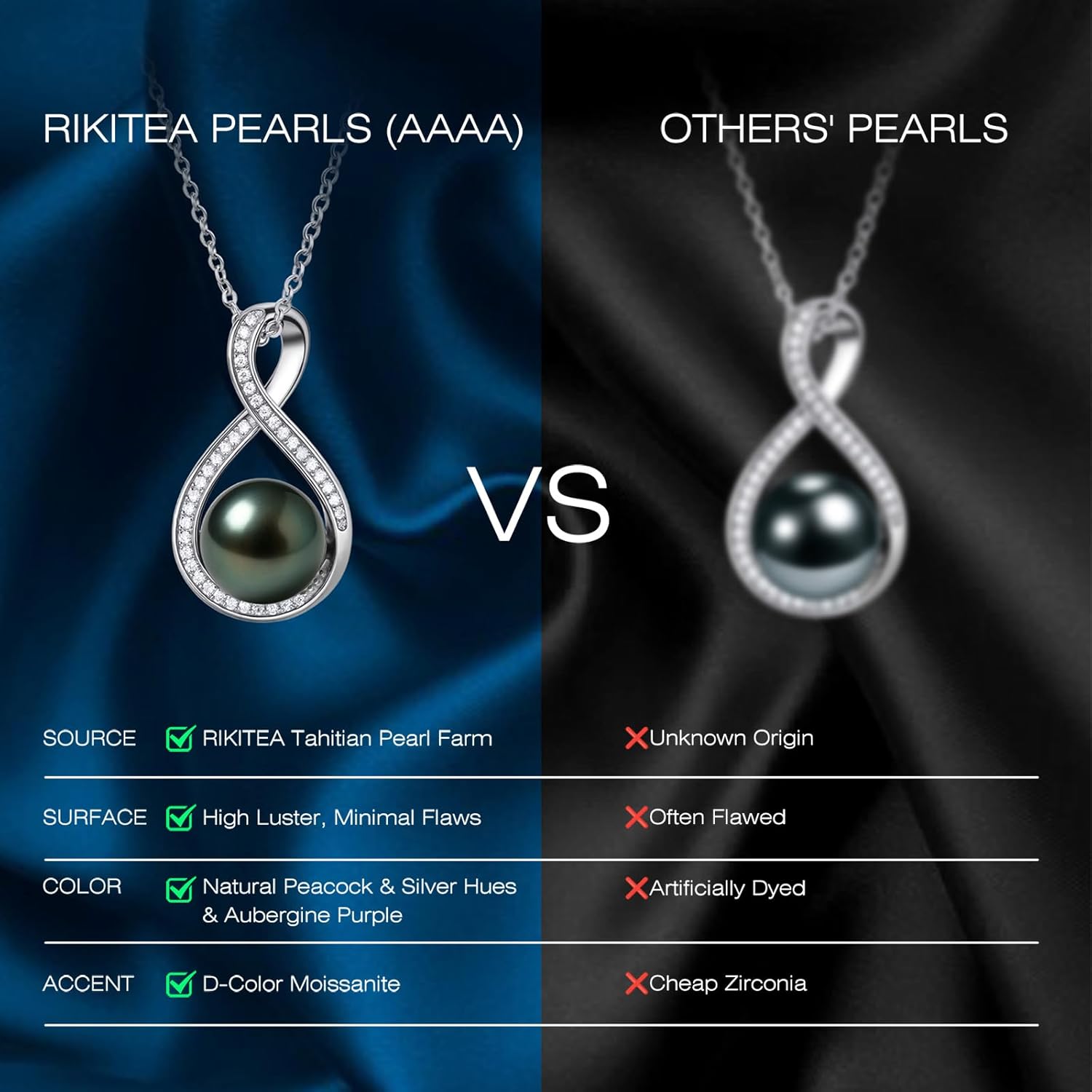 Genuine Tahitian Black Pearl Necklaces for Women, 9-12mm AAAA Seawater Pearl - Sterling Silver Moissanite Pendant, Wedding Anniversary, Birthday, Christmas Gift for Wife, Mom, Girlfriend, Fine Jewelry - Image 5