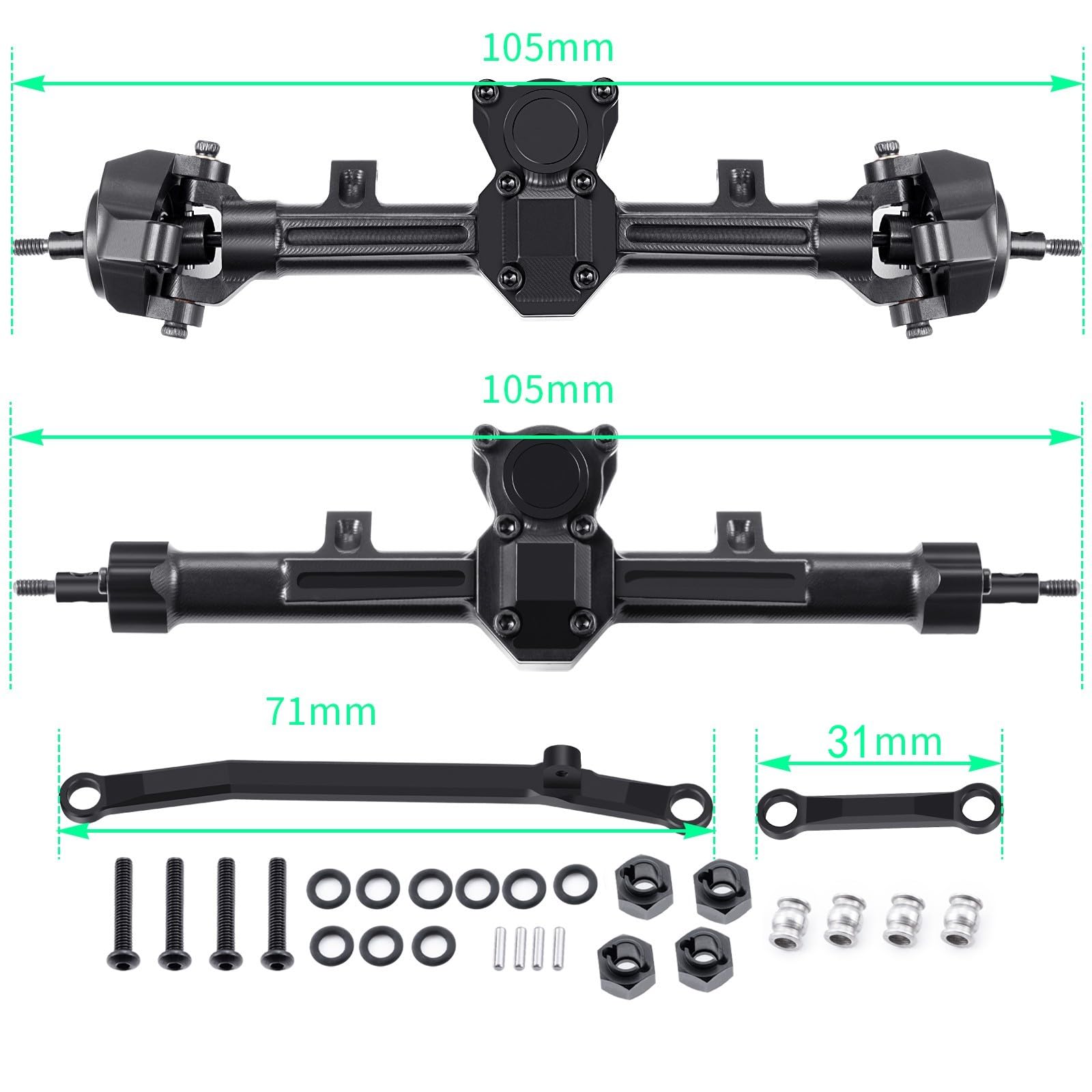 RCLIONS Aluminum Front Axle +4mm Extended for Axial SCX24 Deadbolt JLU C10 Gladiator 1/24th RC Crawler Car Upgrades Parts