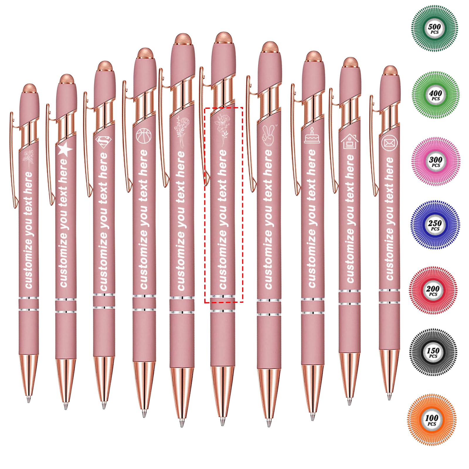 Personalisiert Kugelschreiber-Set – Bis 500 Stück, Mit Gravur Von Logo/Text, 10 Farben, Auch Als Touchpen