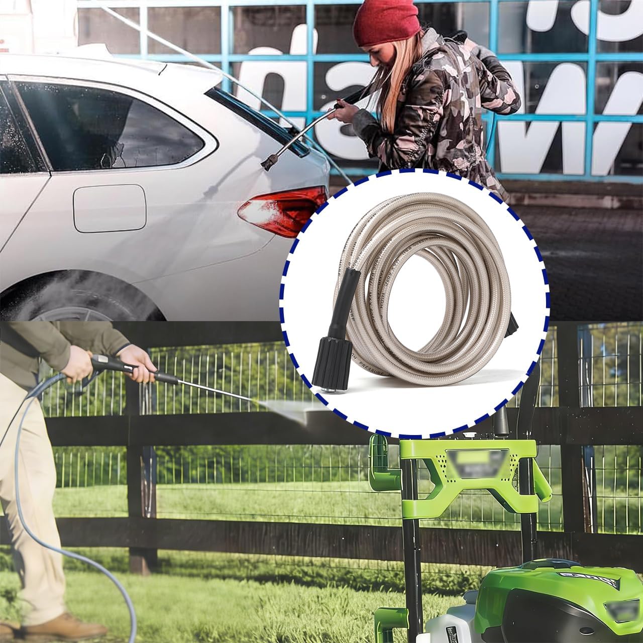 20Feet Pressure Washer High Pressure Hose, Replacement for Greenworks 5200402, 1/4-Inch Quick Connect,PVC Pressure Washer Hose