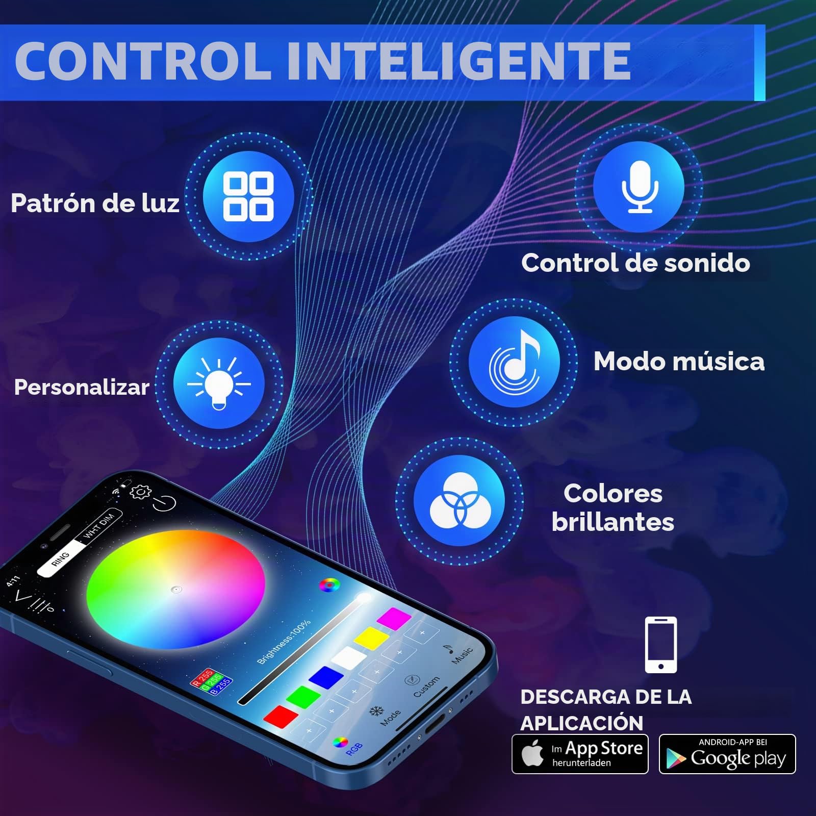 2016-2020 Luces Interiores de neón para Autos Tesla Modelos 3/Y (Consola Central+Salpicadero+Respaldo del Asiento+4 Luces de pie) Tira de Luces LED RGB con Varios Modos escénicos