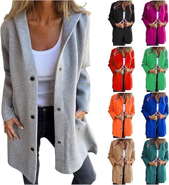 Womens Jackets Casual Fall Plus Size Trench Coat Single Breasted Hooded Jacket Long Sleeve Warm Winter Coat Outerwear