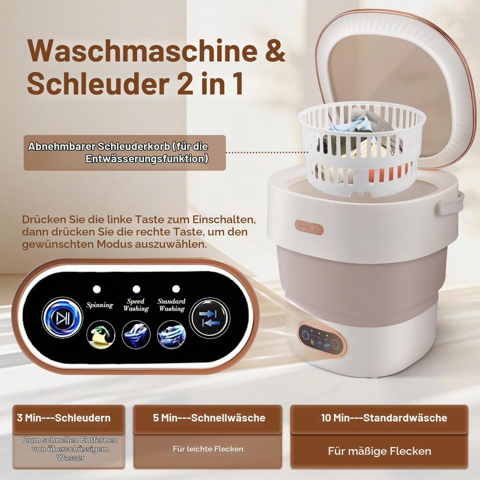 Mini Waschmaschine, 15L 2 in 1 Camping Waschmaschine Klein mit Schleuderkorb, Camping Reisewaschmaschine für Unterwäsche, Baby- und Kleinwäsche, geeignet für Zuhause, Wohnungen