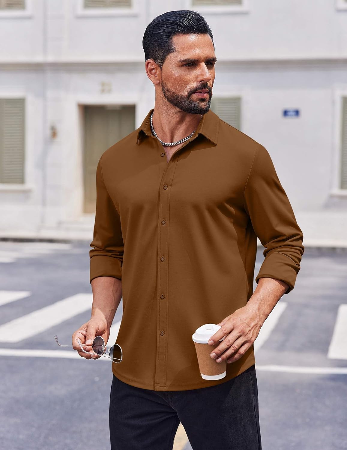 COOFANDY Mens Casual Button Down Shirt Long Sleeve Wrinkle Free Shirts Stretch Dress Shirt - Image 2